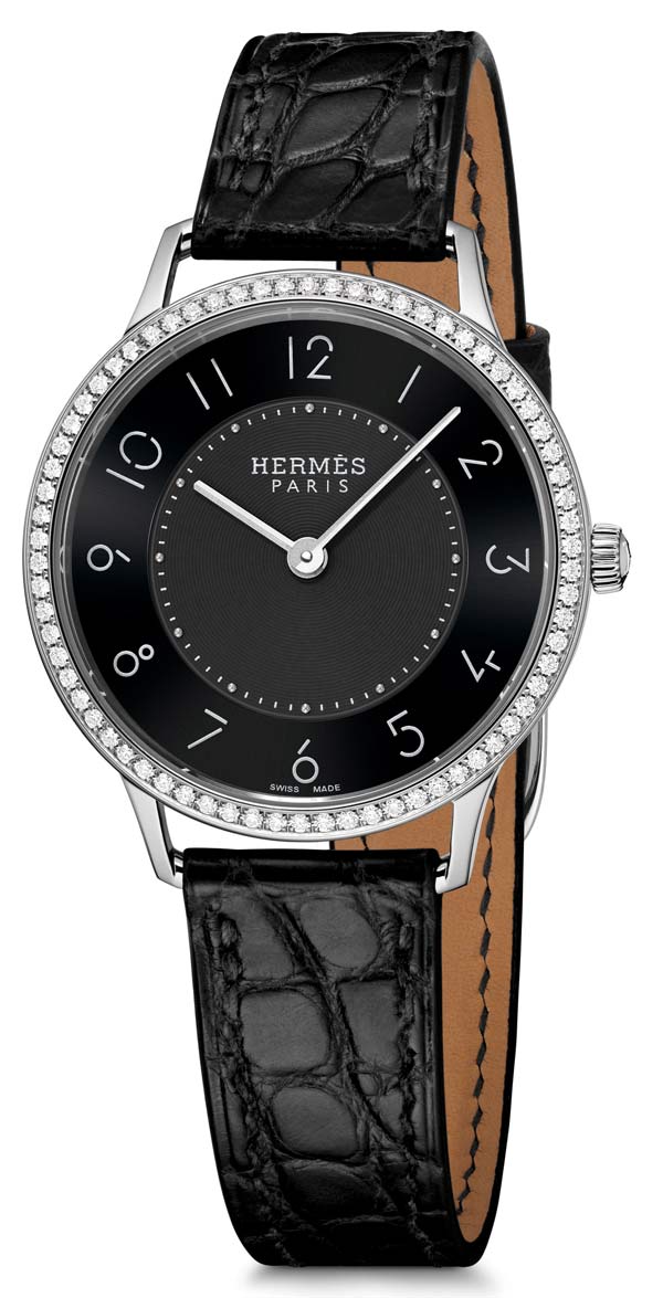 Slim d'Hermès, black and magnolia white dials
