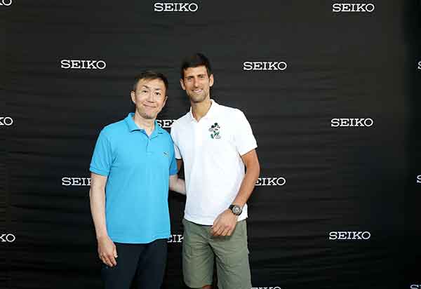 Novak Djokovic with Toru Koizumi, Managing Director of Seiko Australia