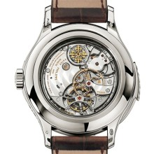 Minute repeater, instantaneous perpetualcalendar in apertures, tourbillon, and moon-phase display