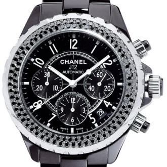 J12 Chronographe céramique noire serti  diamants noirs