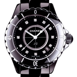 J12 Céramique noire, cadran 12 index diamants