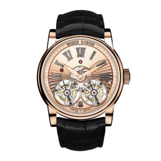 Double Tourbillon Volant with pink gold Hand-made Guilloché movement