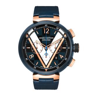 Tambour Damier Cobalt chronograph Blue & Gold watch