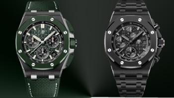 The new Royal Oak Offshore Selfwinding Chronograph references in ceramic are adorned with the Manufacture’s trademark satin-brushed and polished hand-finishing for a constant play of light that underlines the collection’s multifaceted architecture © Courtesy of Audemars Piguet