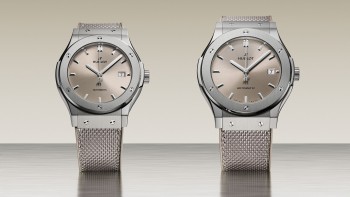 The new Classic Fusion Essential Taupe in 42 mm and 45mm ©Hublot
