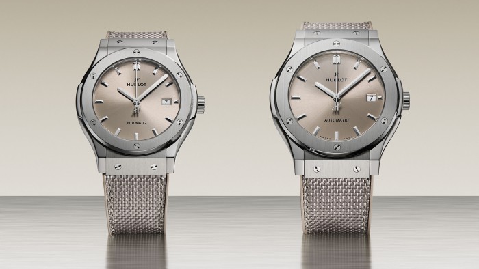 The new Classic Fusion Essential Taupe in 42 mm and 45mm ©Hublot