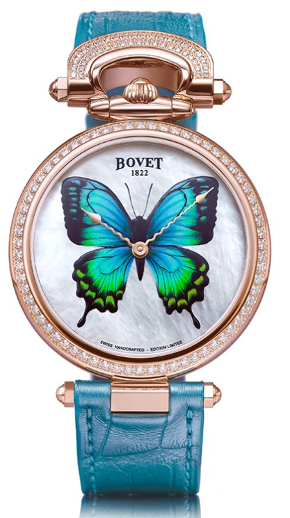 Château de Môtiers in red gold with diamonds, 40mm diameter, automatic movement, leather strap © Bovet