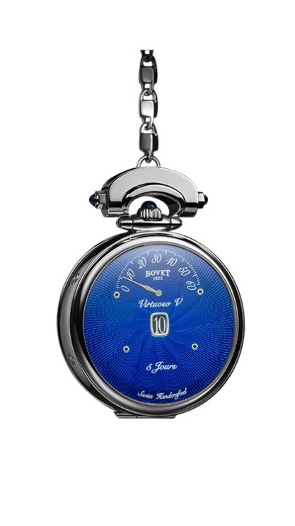 The Virtuoso V comes in a 43.5 mm titanium case and is powered by a hand-wound movement with jumping hours, retrograde minutes, and a second time zone © Bovet 