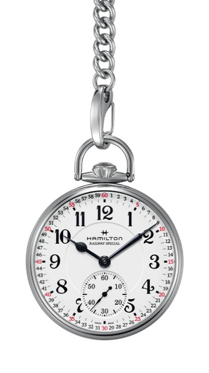 The Railroad is housed in a 50 mm stainless steel case and is equipped with a manual-wound  movement indicating the hours, minutes and small seconds. This edition is limited to 917 pieces © Hamilton
