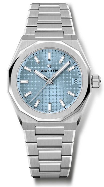 Defy Skyline in steel, 41 mm diameter, automatic movement with small second and window date display, steel bracelet © Zenith