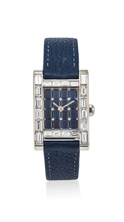 Cartier 18k white gold and baguette diamond-set rectangular wristwatch © Christie's
