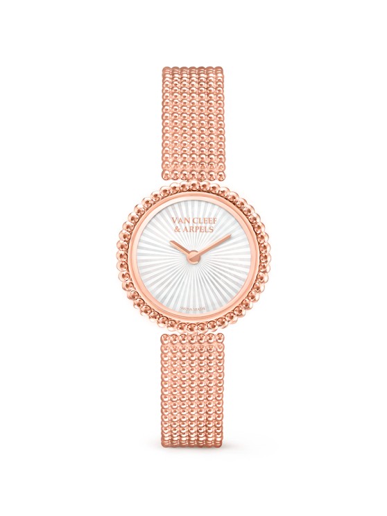 Perlée en or rose, 23 mm de diamètre, mouvement à quartz, bracelet en or rose © Van Cleef and Arpels