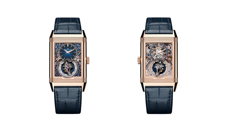 Reverso Hybris Artistica Calibre 179 en or rose, 51, 1 x 31, 1 mm, mouvement tourbillon à remontage manuel avec heures et minutes décentrées, bracelet en cuir. Série limitée à 10 exemplaires. CHF 540’000.- © Jaeger LeCoultre