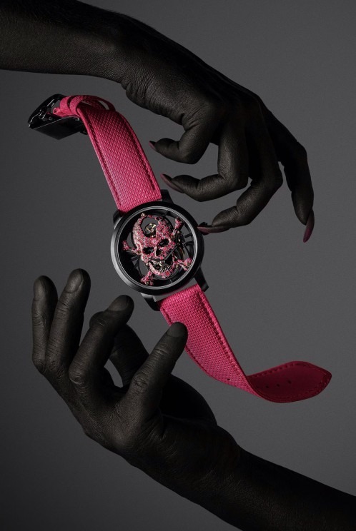 Tourbillon Skelet Ceramic - Skull Pink Pointillism © Jaquet Droz