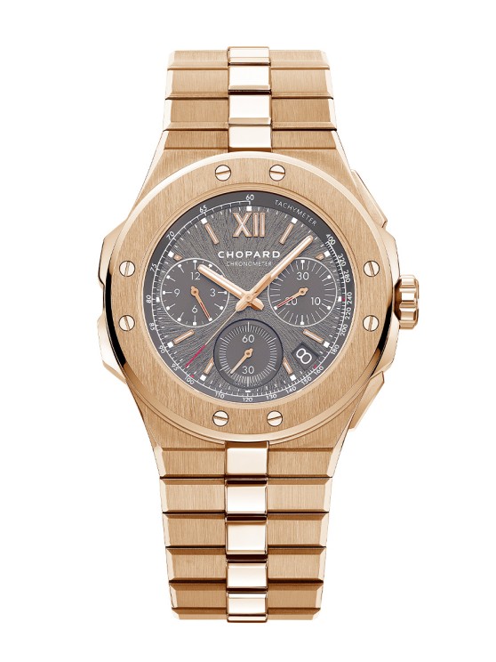 Alpine Eagle XL en&nbsp;or rose, 44 mm de diamètre, mouvement chronographe automatique avec date par guichet, bracelet en or rose ©&nbsp;Chopard