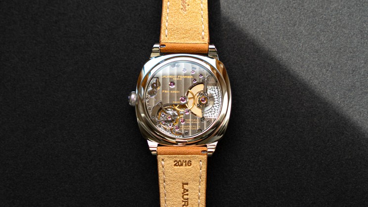 Back of the Laurent Ferrier Micro-Rotor Square Ice Blue © Amaury Thomas / WorldTempus