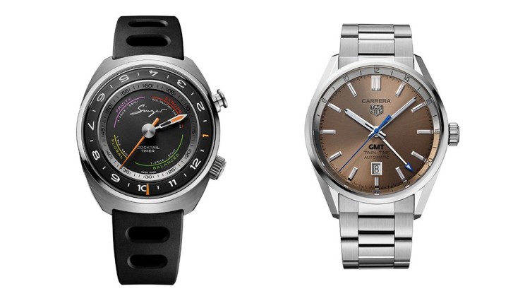 Singer Flytrack Cocktail Timer, TAG Heuer Carrera Twin-Time Automatic GMT Limited Edition © Singer Reimagined, TAG Heuer