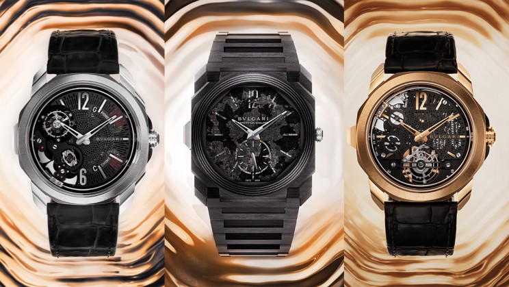 Octo Roma Grande Sonnerie Tourbillon, Octo Roma Carillon Tourbillon, Octo Finissimo Minute Repeater in carbon fiber © Bulgari