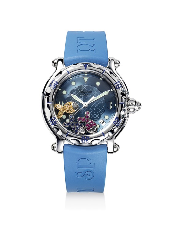 3.	Le concept Happy Diamonds joue avec les codes en remplaçant ici les diamants mobiles par des poissons © Chopard