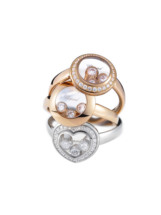 5.	Happy Diamonds, un concept unique capable de se décliner à l’infini. La preuve ici avec ces bagues © Chopard