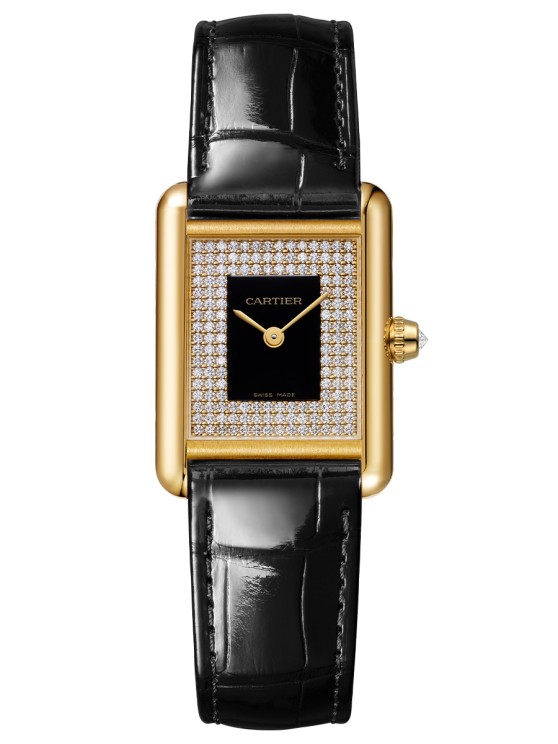 Tank Louis Cartier petit modèle en or jaune, cadran en émail et diamants, mouvement à quartz, CHF 12'000 ©&nbsp;Cartier