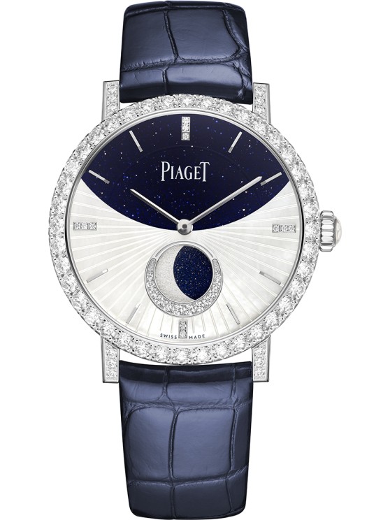 4.	Altiplano Moon Phases in white gold and diamonds, 36 mm diameter, automatic movement, leather strap. CHF 54,400 © Piaget