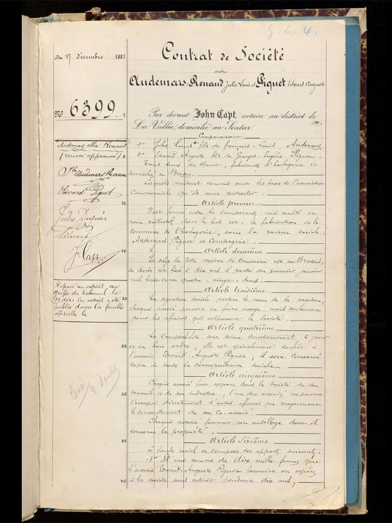 Signé en décembre 1881, effectif dès le 1er janvier 1882, le contrat entre Jules Louis Audemars et Edward Auguste Piguet officialise la naissance de la marque Audemars Piguet © Audemars Piguet