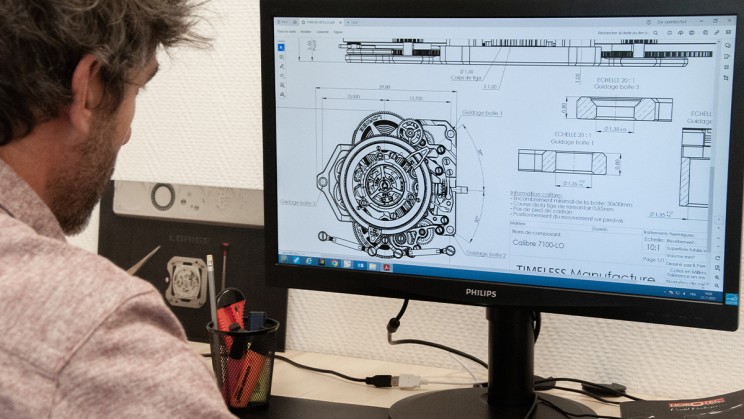 Design of the Tourbillon Central Volant LOR-TC01, Lorige's first tourbillon, at the Timeless SA offices in Geneva © Lorige