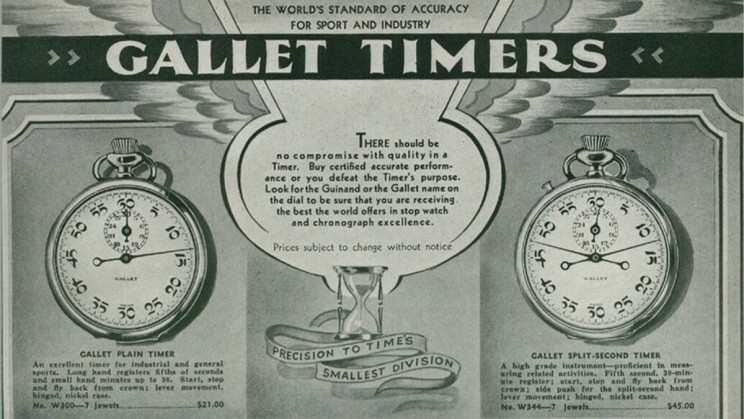 Vintage catalog with Gallet timers from 1934. © Breitling 