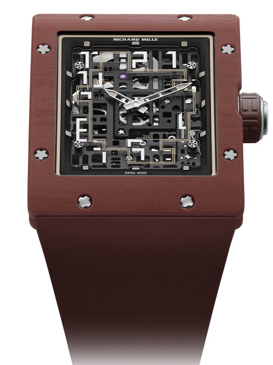 RM 16-02 en Quartz TPT terracotta, 36 x 46 mm, mouvement squelette automatique extra-plat, bracelet en caoutchouc. Richard Mille. CHF 140'000. © Richard Mille