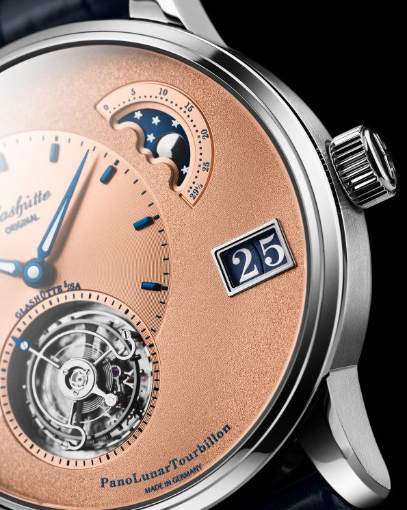 The Platinum & Salmon PanoLunarTourbillon up close © Glashütte Original 