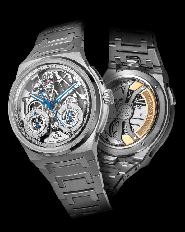 The Antarctique Rattrapante ‘R.U.R.’ from the front and from the back © Czapek & Cie. 