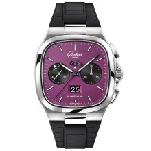Seventies Chronograph Panorama Date Violet et bracelet en caoutchouc
