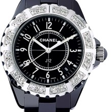 J12 Céramique noire, lunette acier serti diamants