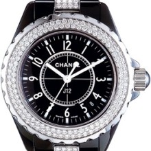 J12 Céramique noire sertie diamants