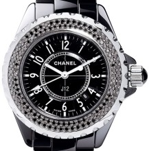 J12 Céramique noire sertie diamants noirs