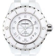 J12 Céramique blanche, cadran 12 index diamants