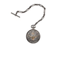 Montre gousset RL Western avec couvercle orné d’une tête de bœuf 50 mm 