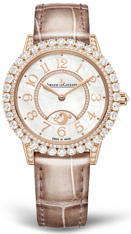 Rendez-Vous Night & Day in rose gold with diamonds, 36mm diameter, automatic movement, day/night indicator, leather strap © Jaeger-LeCoultre